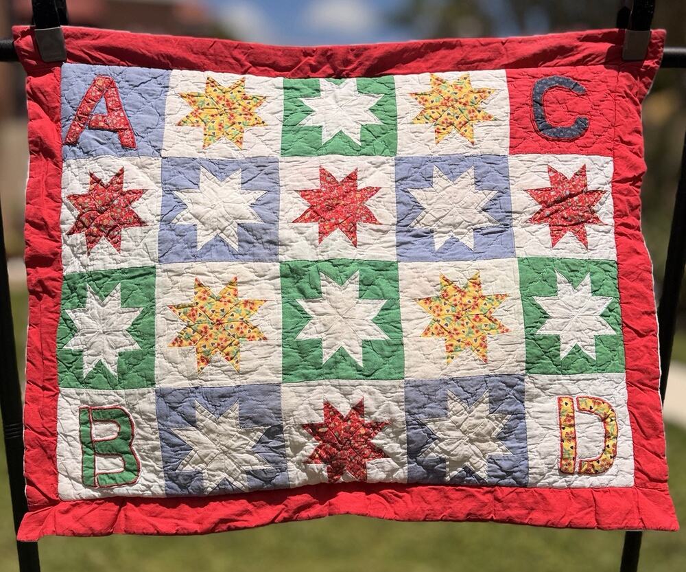 Britannica Home Quilted Pillow Sham Cover ABCD Stars Primary Colors 26x21 EUC